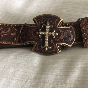Tony Lama brown belt with Cross buckle